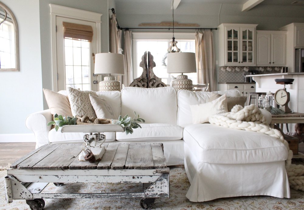 cream farmhouse living room