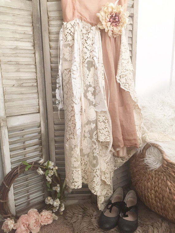 Decorating Vintage Cottage Chic Style white and pink lace dress hangin on shutters with black heels below