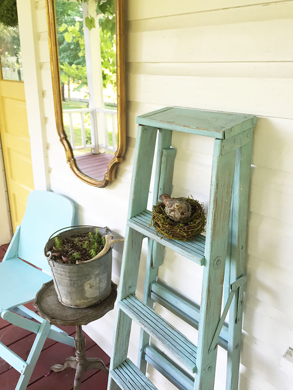 Vintage Old Wood Step Ladder - distressed with paint splatter