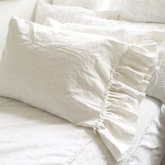 Washed Linen Ruffle Bedding|farmhouse bedding|shabby chic bedding|linen bedding|king linen ruffle bedding|farmhouse decor|luxury bedding|linen|ruffle bedding|white bedding|natural bedding|hallstromhome