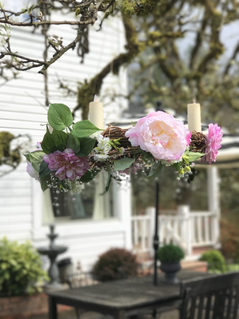 Creating a hanging wedding chandelier wreath