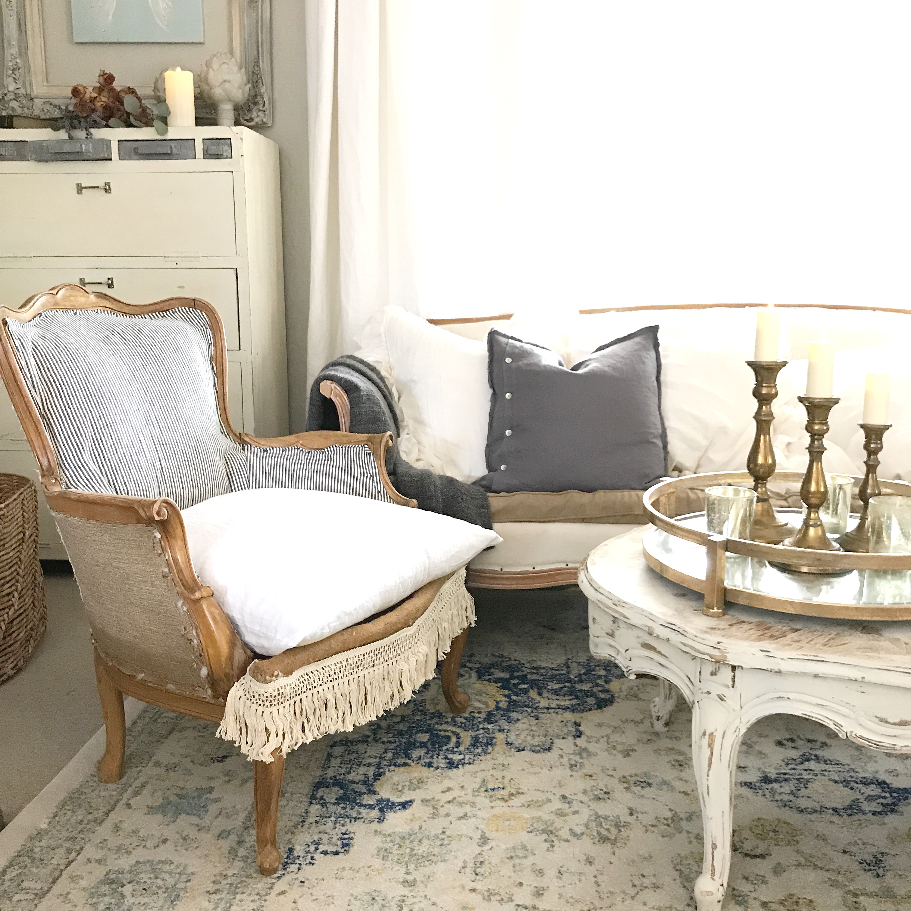 Farmhouse Blue Ticking Stripe Chair