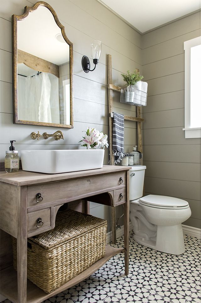 13 Beautiful Farmhouse Bathrooms|farmhouse bathroom|farmhouse bathroom shower curtain|farmhouse bathroom decorating ideas|farmhouse bathroom vanity|bathroom vanity|farmhouse decor|shabby chic|hallstromhome