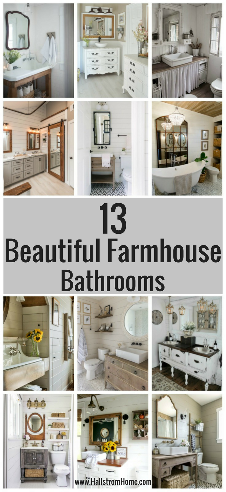 13 Beautiful Farmhouse Bathrooms|farmhouse bathroom|farmhouse bathroom shower curtain|farmhouse bathroom decorating ideas|farmhouse bathroom vanity|bathroom vanity|farmhouse decor|shabby chic|hallstromhome