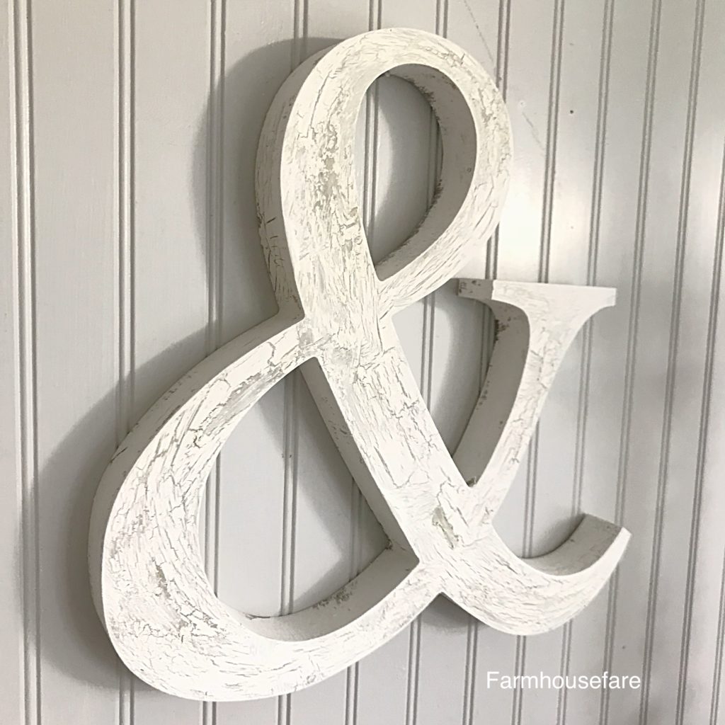 white chippy painted wood ampersand wall hanging