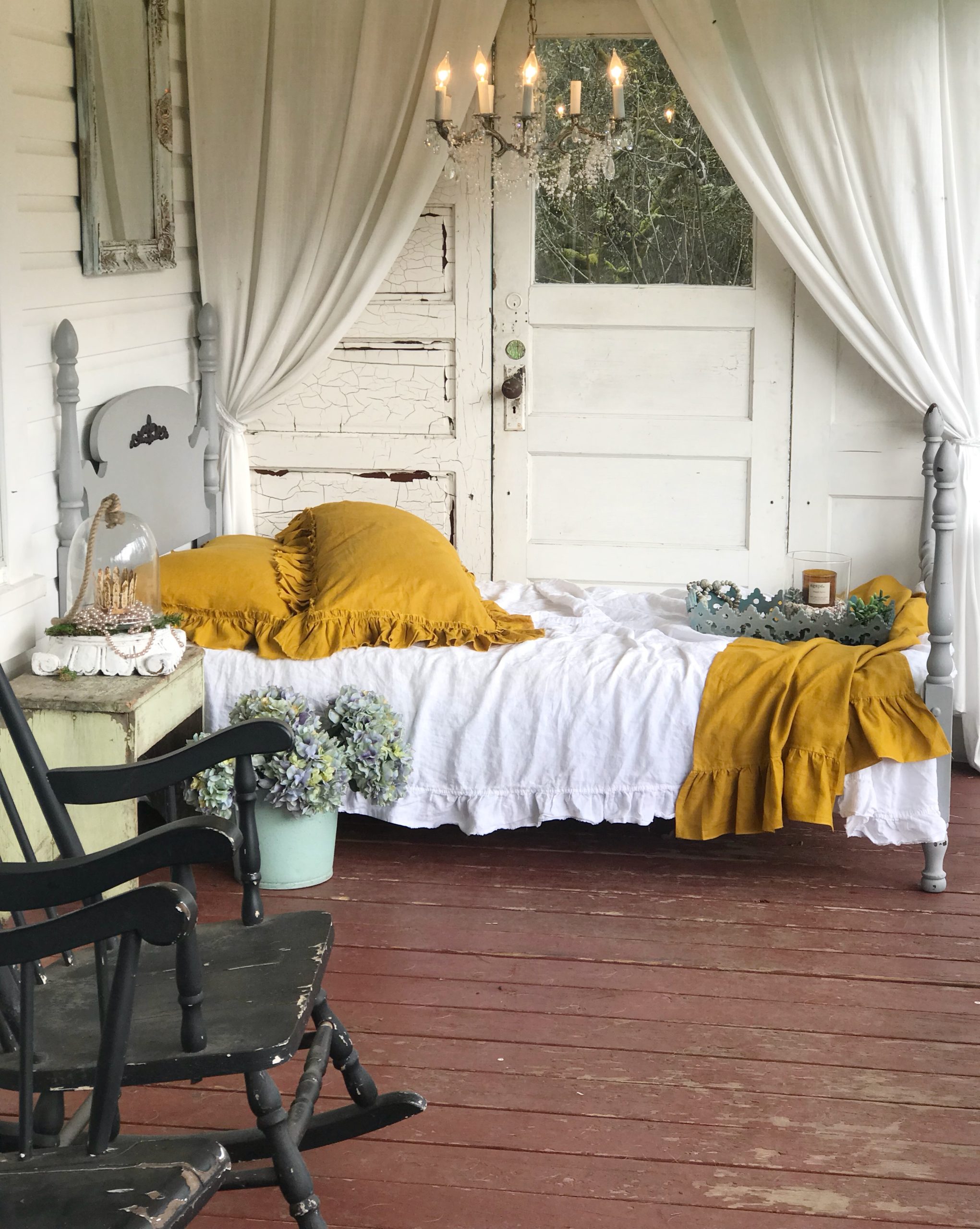mustard and beige bedroom