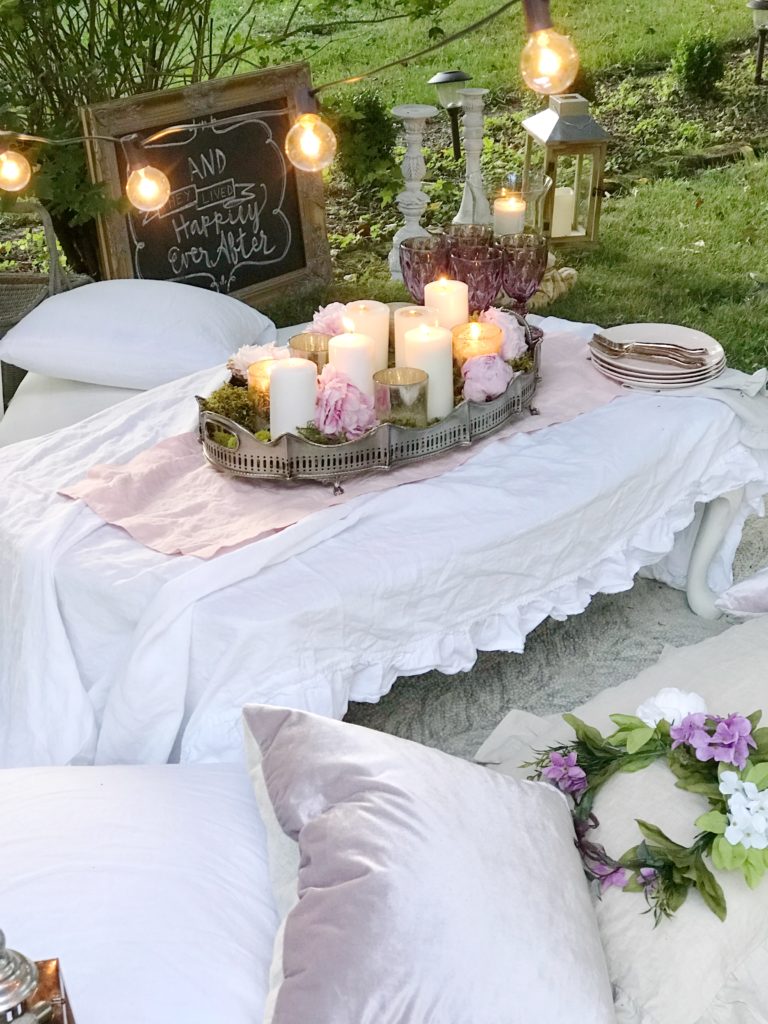 Make Your Outdoor Shabby Chic Wedding Extra Special|outdoor wedding|backyard wedding|weddingdecor|shabby chic|wedding|wedding table|simple wedding|shabby chic wedding|hallstrom home|candle lit wedding|wedding design