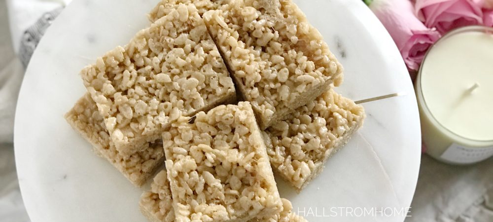 The Best Salted Caramel Rice Krispie Treats You Will Love plate of 7 of them