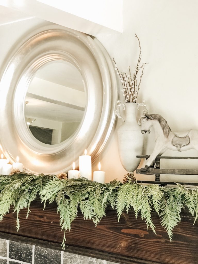 Our Modern Farmhouse Christmas Mantel|farmhouse Christmas decorating ideas|farmhouse christmas ideas|vintage farmhouse christmas|bloggers Christmas decor|christmas mantel|farmhouse christmas|diy farmhouse Christmas decor|rustic farmhouse christmas decor|hallstromhome