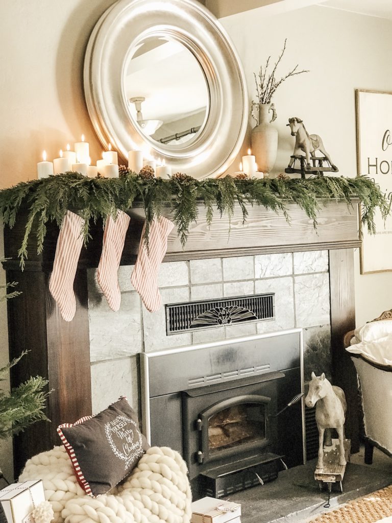 Our Modern Farmhouse Christmas Mantel|farmhouse Christmas decorating ideas|farmhouse christmas ideas|vintage farmhouse christmas|blog hop|christmas mantel|farmhouse christmas|diy farmhouse Christmas decor|rustic farmhouse christmas decor|hallstromhome