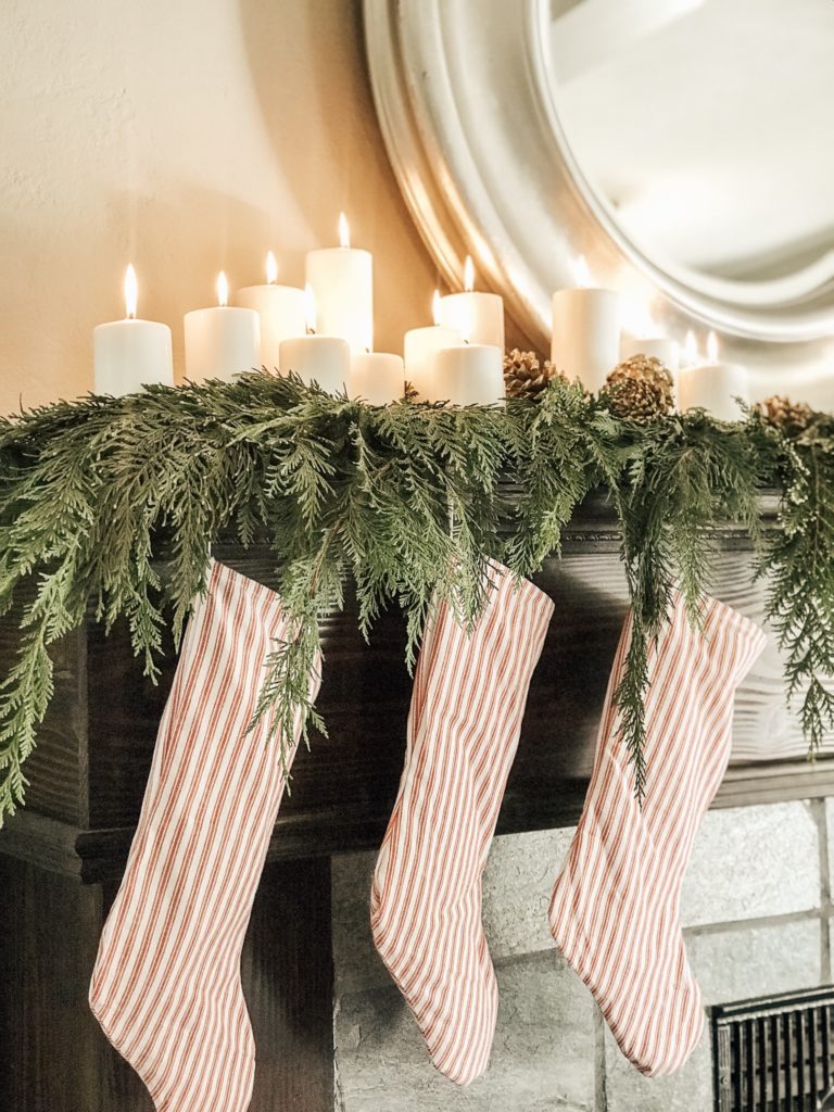 Our Modern Farmhouse Christmas Mantel|farmhouse Christmas decorating ideas|farmhouse christmas ideas|vintage farmhouse christmas|bloggers Christmas decor|christmas mantel|farmhouse christmas|diy farmhouse Christmas decor|rustic farmhouse christmas decor|hallstromhome