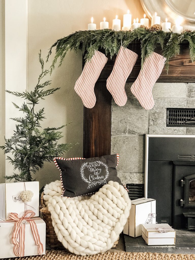 Our Modern Farmhouse Christmas Mantel|farmhouse Christmas decorating ideas|farmhouse christmas ideas|vintage farmhouse christmas|bloggers Christmas decor|christmas mantel|farmhouse christmas|diy farmhouse Christmas decor|rustic farmhouse christmas decor|hallstromhome