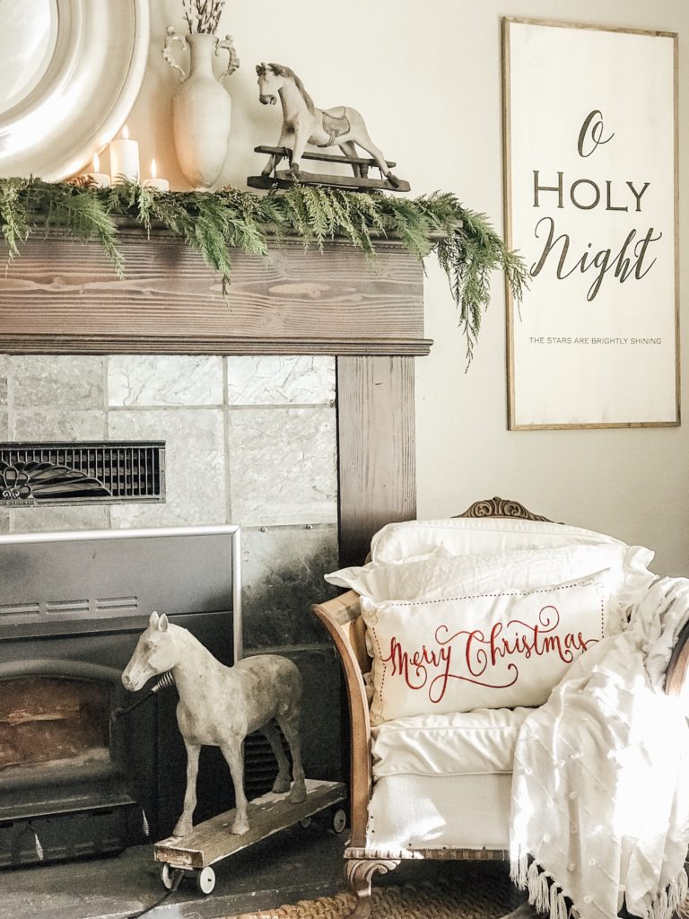 Our Modern Farmhouse Christmas Mantel|farmhouse Christmas decorating ideas|farmhouse christmas ideas|vintage farmhouse christmas|bloggers Christmas decor|christmas mantel|farmhouse christmas|diy farmhouse Christmas decor|rustic farmhouse christmas decor|hallstromhome