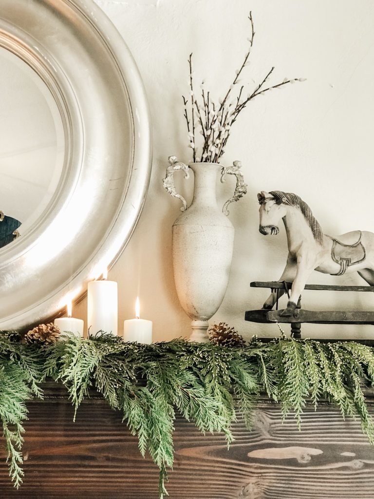 Our Modern Farmhouse Christmas Mantel|farmhouse Christmas decorating ideas|farmhouse christmas ideas|vintage farmhouse christmas|bloggers Christmas decor|christmas mantel|farmhouse christmas|diy farmhouse Christmas decor|rustic farmhouse christmas decor|hallstromhome