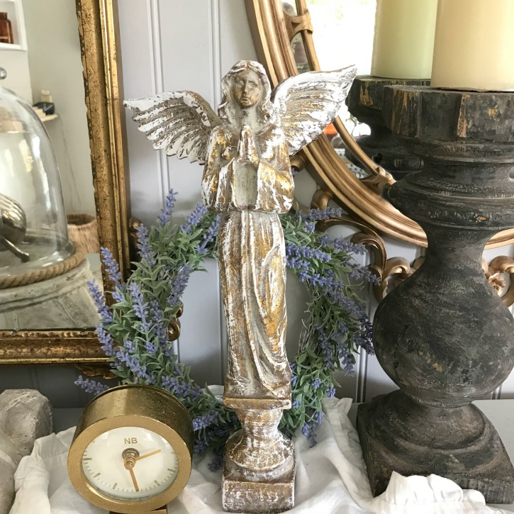 Not Your Grandmother's French Decor|french decor|french shabby chic|french farmhouse|romantic home|romantic home decor|french country|charming home decor|romantic boudoir|angel statue|angel|cherub|french country Christmas|shabby chic Christmas decor|hallstromhome