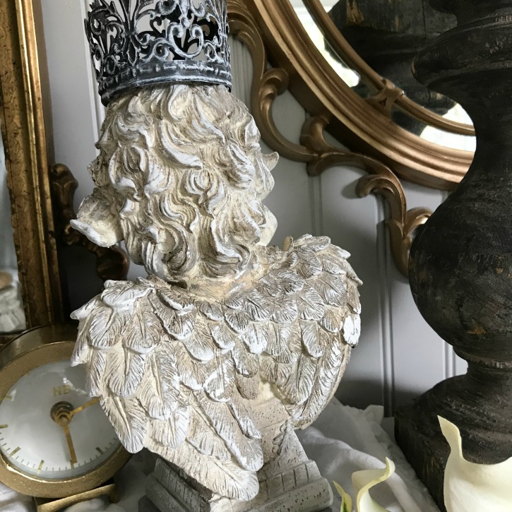 Not Your Grandmother's French Decor|french decor|french shabby chic|french farmhouse|romantic home|romantic home decor|french country|charming home decor|romantic boudoir|angel statue|angel|cherub|french country Christmas|shabby chic Christmas decor|hallstromhome