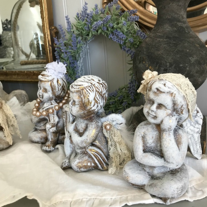 Not Your Grandmother's French Decor|french decor|french shabby chic|french farmhouse|romantic home|romantic home decor|french country|charming home decor|romantic boudoir|angel statue|angel|cherub|french country Christmas|shabby chic Christmas decor|hallstromhome