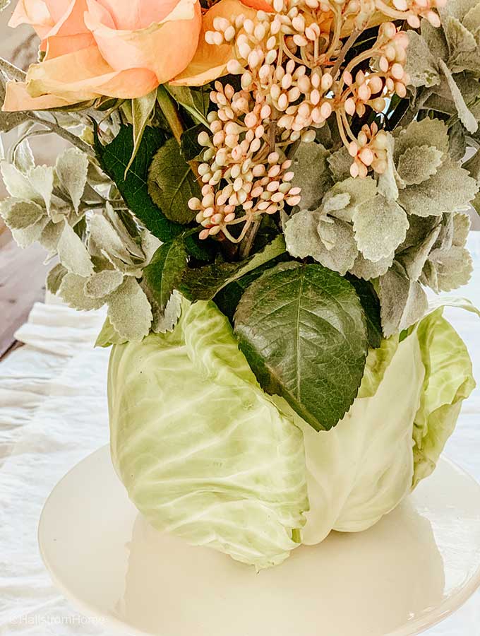 DIY Cabbage Flower Arrangement|cabbage arrangement|floral arrangement|mothers day arrangement|diy floral arrangements|how to make a flower arrangement|floral arrangement for Spring|tablescape for Spring|how to make Spring floral arrangements|Spring bouquet|farmhouse tablescape|spring decor|spring tutorial|spring diy|Hallstrom Home