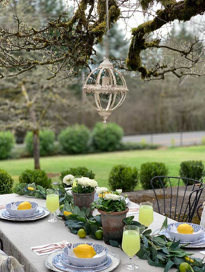 Spring Outdoor Table Ideas|Casual outdoor table|Spring tablescape|outdoor party|party planning|farmhouse|farmhouse dining|patio dining|Spring outdoor decorations|summer decorations|Outdoor table centerpieces|outdoor table decorating ideas|dinner party|shabby chic|farmhouse style|how to style|how to style outdoor table|hallstrom home