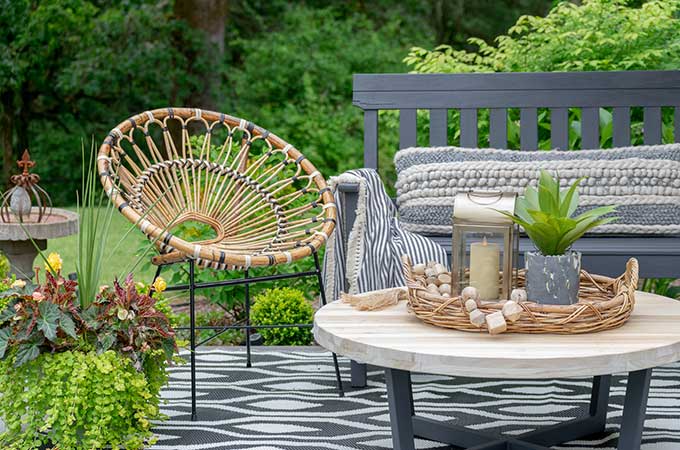 Sophisticated Bohemian Outdoor Setting|Article|Boho Patio|decorate bohemian|patio update|outdoor entertaining| myarticle|boho home decor|sophisticated boho|scandinavian home|boho outdoor furniture|bohemian furniture|boho chic patio ideas|boho outdoor spaces|bohemian outdoor rug|Hallstrom Home