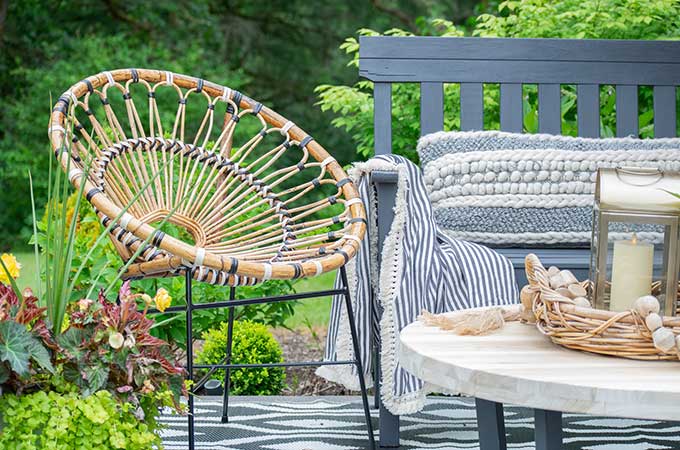 Sophisticated Bohemian Outdoor Setting|Article|Boho Patio|decorate bohemian|patio update|outdoor entertaining| myarticle|boho home decor|sophisticated boho|scandinavian home|boho outdoor furniture|bohemian furniture|boho chic patio ideas|boho outdoor spaces|bohemian outdoor rug|Hallstrom Home