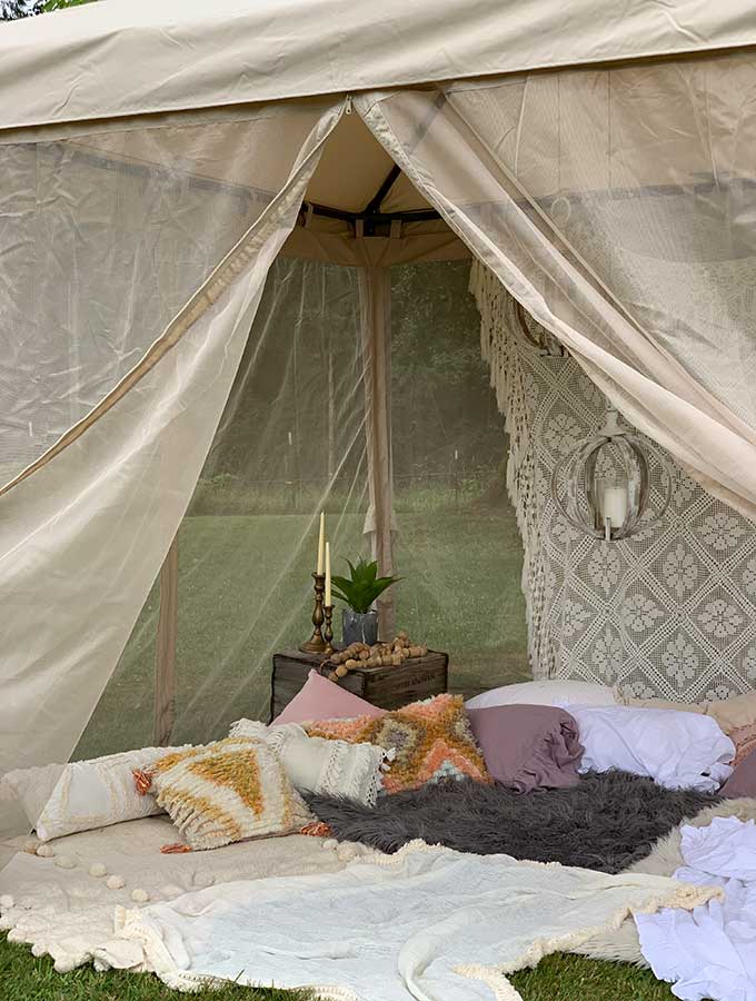 Backyard Glamping\6 Easy Ideas|glamping site|how to glamp|backyard glamping|glamping tent plans|backyard camping tent|romantic glamping|backyard canopy|backyard glamping party|how to build a glamping site|outdoor party|Hallstrom Home