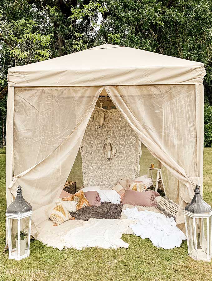 Backyard Glamping\6 Easy Ideas |glamping site|how to glamp|backyard glamping|glamping tent plans|backyard camping tent|romantic glamping|backyard canopy|backyard glamping party|how to build a glamping site|outdoor party|Hallstrom Home