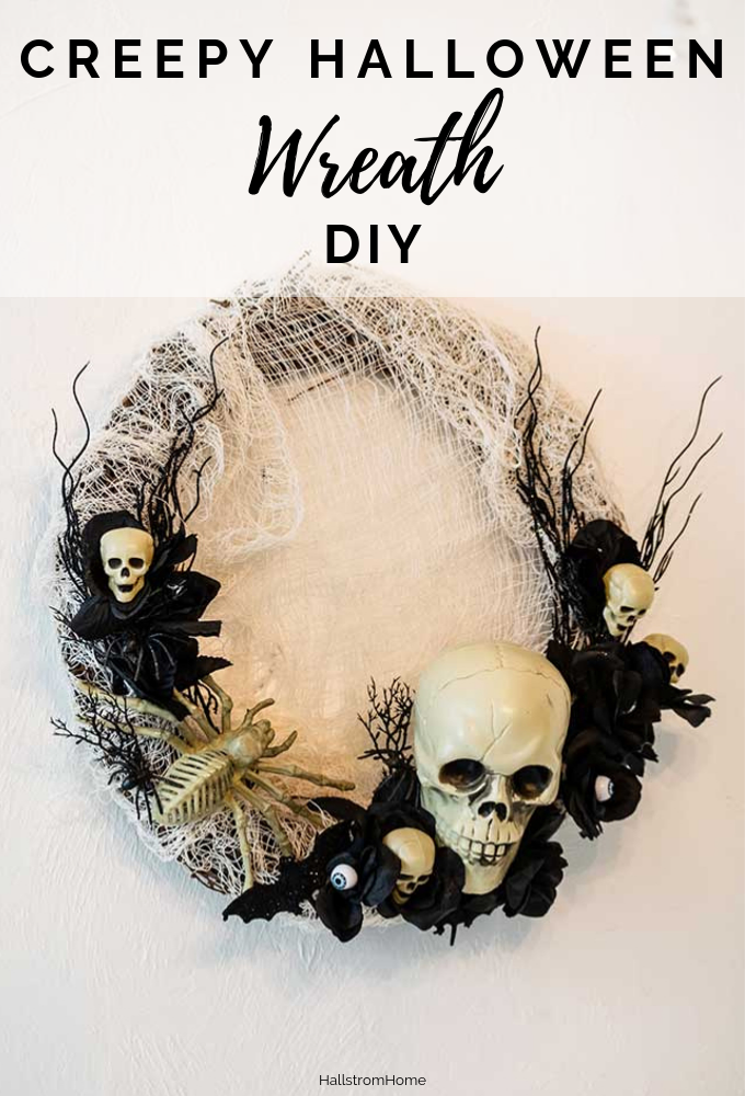 Creepy Halloween Wreath Tutorial |scary halloween|creepy halloween decor|wreath making|halloween wreath|halloween wreath diy|halloween wreath supplies|outdoor halloween wreath|front door wreath|easy wreath diy|skeleton wreath|steampunk wreath|Halloween bat wreath|eyeball halloween wreath|spider web wreath|halloween decor|Hallstrom Home