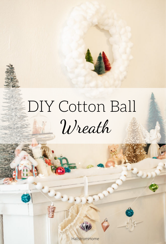 DIY Cotton Ball Wreath Tutorial/ holiday mantle decor/ kids craft/ White Christmas wreath/ Farmhouse Christmas wreath tutorial/ Easy holiday craft/wreath craft\Christmas Craft\colorful Christmas\christmas decor\shabby chic christmas\HallstromHome