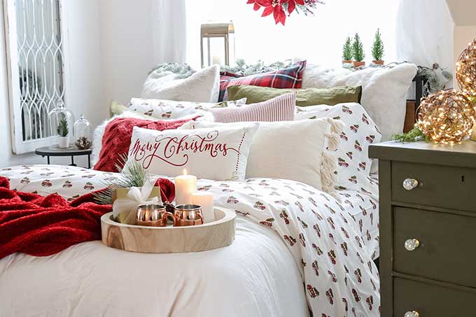 How to Decorate Your Bedroom for Christmas in 6 Steps |Christmas Bedroom|easy Christmas|farmhouse Christmas|merry Christmas|farmhouse Style|copper mugs|merry Christmas|cottage Christmas|easy Christmas Style|pom pom pillow|christmas style|easy christmas bedroom|diy Christmas|plaid Christmas|Holiday decor|holiday home style|Hallstrom Home