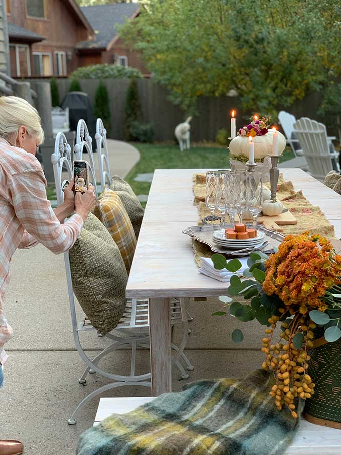 DIY Floral Pumpkin Table Centerpiece |fall diy|fall tablescape|farmhouse table|fall farmhouse|pumpkin centerpiece|floral pumpkin centerpiece|decorated pumpkin|shabby chic fall decor|stacked pumpkin centerpiece| HallstromHome