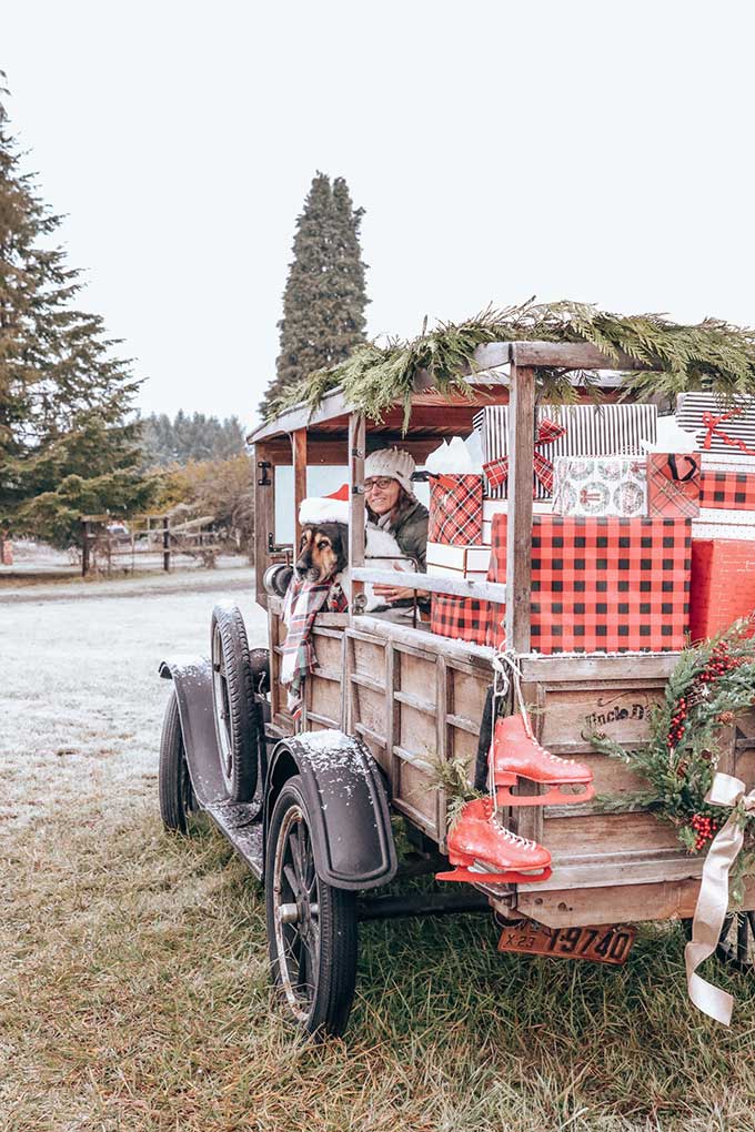 Old Truck Photo Shoot Tips |farmhouse style|christmas decor|farmhouse christmas|vintage christmas truck|vintage truck|christmas vintage truck|farmhouse decor|christmas delivery|christmas truck|old truck photo shoot|holiday decor|photo styling tips|photo tips|christmas tips|easy chirstmas decor|easy farmhouse christmas|white christmas |Hallstrom Home