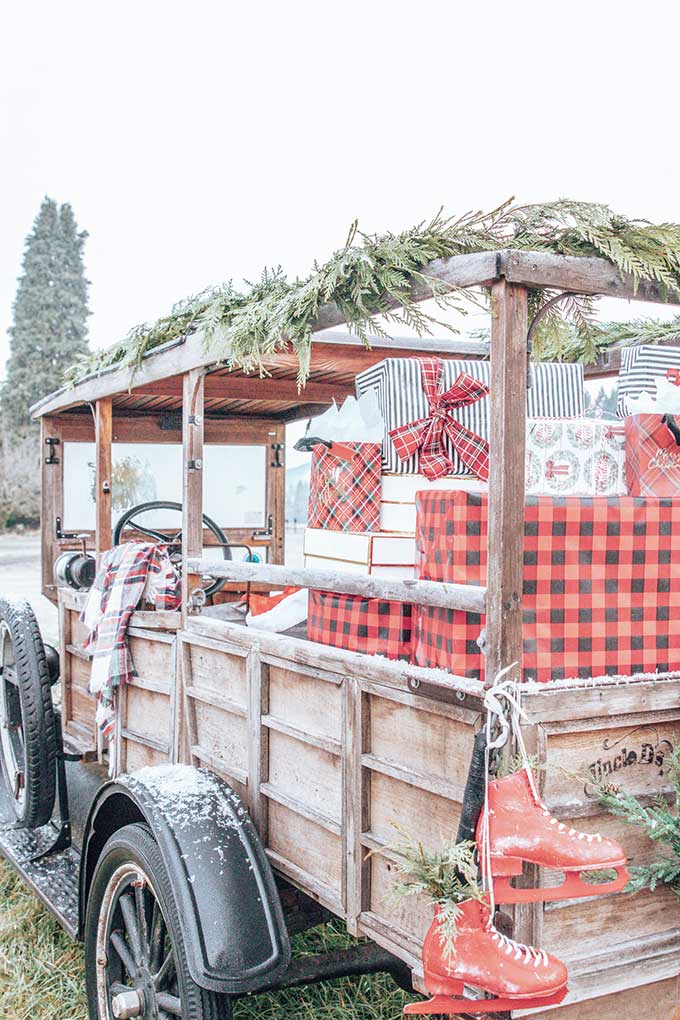 Old Truck Photo Shoot Tips |farmhouse style|christmas decor|farmhouse christmas|vintage christmas truck|vintage truck|christmas vintage truck|farmhouse decor|christmas delivery|christmas truck|old truck photo shoot|holiday decor|photo styling tips|photo tips|old truck|christmas tips|easy christmas decor|easy farmhouse christmas|white christmas |Hallstrom Home