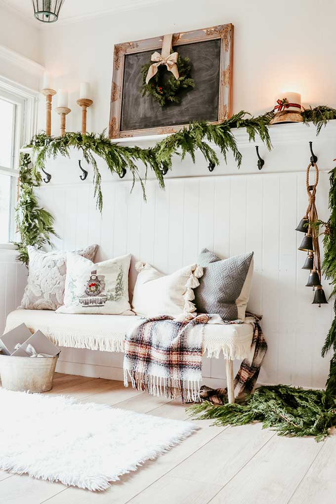 Farmhouse Entry with Fresh Holiday Garland Hallstrom Home