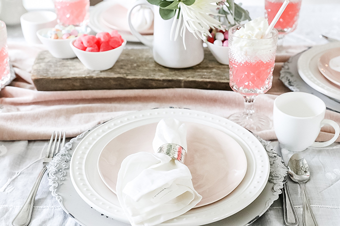 Valentine's Table Setting |Valentines Party|Romantic Valentines|Shabby Chic Decor|Pink Valentines|Valentines Table Setting|Romantic Valentines Table Setting|Pink Tablescape|Farmhouse Table Setting|Valentines Party Tablescape|French Farmhouse|Valentines Party|Romantic Table|Hallstrom Home