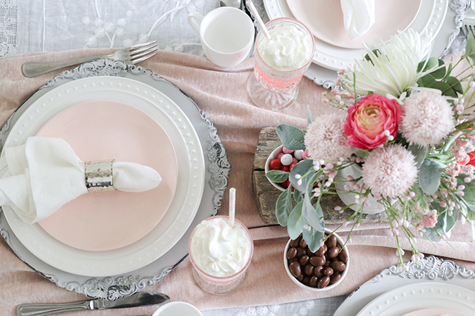 Valentine's Table Setting |Valentines Party|Romantic Valentines|Shabby Chic Decor|Pink Valentines|Valentines Table Setting|Romantic Valentines Table Setting|Pink Tablescape|Farmhouse Table Setting|Valentines Party Tablescape|French Farmhouse|Valentines Party|Romantic Table|Hallstrom Home