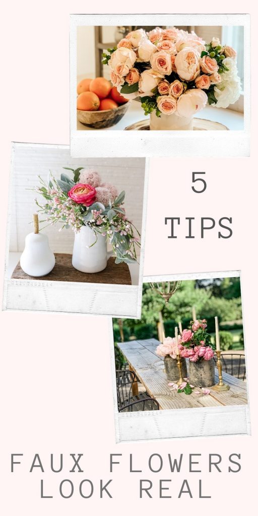 5 Tips to Make Faux Flowers Look Real |Faux Flowers|best faux flowers|farmhouse flowers|fresh flowers|fresh and faux flowers|how to style faux flowers|farmhouse style|shabby chic home|flower arrangement|spring flowers|diy flowers|diy flower arrangement|mixing fresh and real|faux flowers look real|french farmhouse|Hallstrom Home