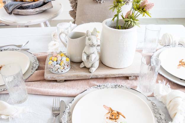 Spring Table Setting Decorating Ideas|Farmhouse Tablescape|Spring Table|Easter table|Spring Table Decor|How to decorate table|bunny plates|easter plates|easter style|Farmhouse easter|shabby chic home decor|tablescape ideas|white farmhouse|easter styling|Hallstrom Home