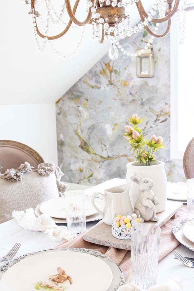 Spring Table Setting Decorating Ideas|Farmhouse Tablescape|Spring Table|Easter table|Spring Table Decor|How to decorate table|bunny plates|easter plates|easter style|Farmhouse easter|shabby chic home decor|tablescape ideas|white farmhouse|easter styling|Hallstrom Home