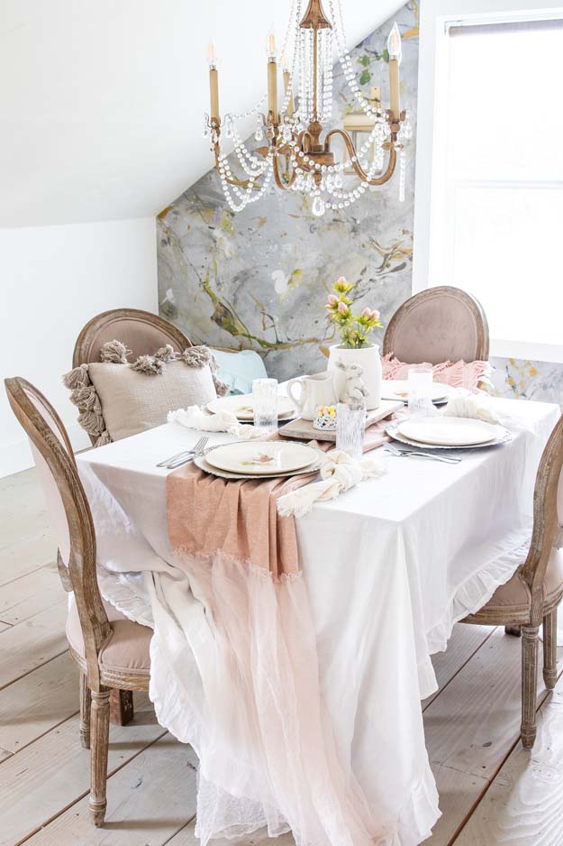 Spring Table Setting Decorating Ideas|Farmhouse Tablescape|Spring Table|Easter table|Spring Table Decor|How to decorate table|bunny plates|easter plates|easter style|Farmhouse easter|shabby chic home decor|tablescape ideas|white farmhouse|easter styling|Hallstrom Home