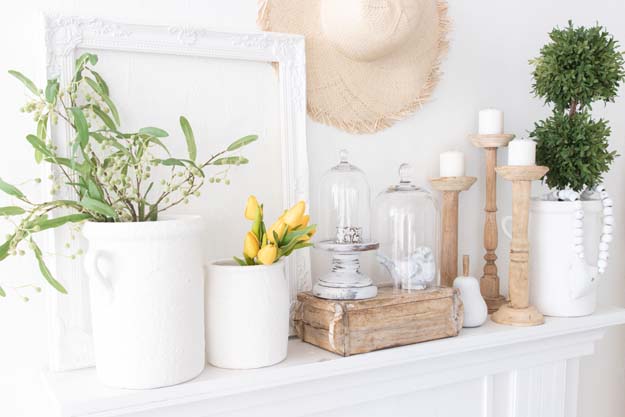 Spring Mantel Decor Trends |modern mantel|mantel decor|styling tips|white farmhouse|farmhouse decor|farmhouse style|boho decor|Terra cotta pots|wood home decor|wood farmhouse|white decor|spring decor|spring style|spring mantel|spring farmhouse|Hallstrom Home