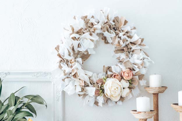 Fabric Rag Wreath Tutorial|Rag Wreath|Farmhouse Wreath DIY|Tattered Wreath|Tattered Wreath Tutorial|Fabric Wreath DIY|shabby chic wreath|Fabric Rag Wreath DIY|Linen Wreath|Shabby Chic|Shabby Chic Decor|SPring Wreath|Farmhouse Style|Farmhouse tutorial|floral wreath|Hallstrom Home