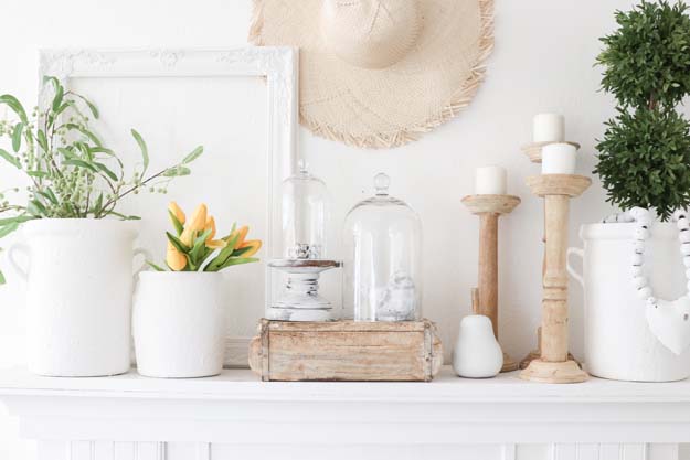 Spring Mantel Decor Trends |modern mantel|mantel decor|styling tips|white farmhouse|farmhouse decor|farmhouse style|boho decor|Terra cotta pots|wood home decor|wood farmhouse|white decor|spring decor|spring style|spring mantel|spring farmhouse|Hallstrom Home