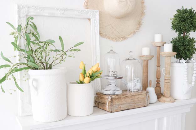 Spring Mantel Decor Trends |modern mantel|mantel decor|styling tips|white farmhouse|farmhouse decor|farmhouse style|boho decor|Terra cotta pots|wood home decor|wood farmhouse|white decor|spring decor|spring style|spring mantel|spring farmhouse|Hallstrom Home