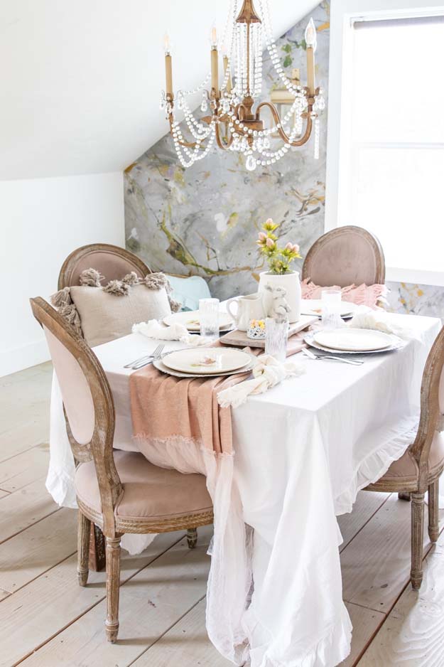 Spring Table Setting Decorating Ideas|Farmhouse Tablescape|Spring Table|Easter table|Spring Table Decor|How to decorate table|bunny plates|easter plates|easter style|Farmhouse easter|shabby chic home decor|tablescape ideas|white farmhouse|easter styling|Hallstrom Home