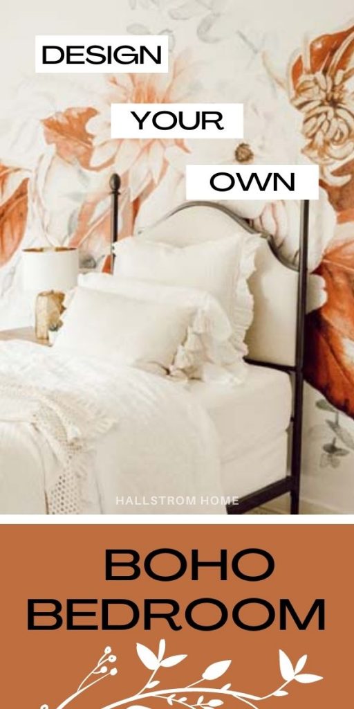 Boho Teen Girl Bedroom Design |teen girl|girls bedroom|floral wallpaper| boho bedroom ideas|boho style|wall mural|floral wall mural|shabby chic|farmhouse bedroom|teen girls style|girls boho bedroom|linen bedding|velvet bedding|teen girl bedroom decor|bedroom ideas|HallstromHome