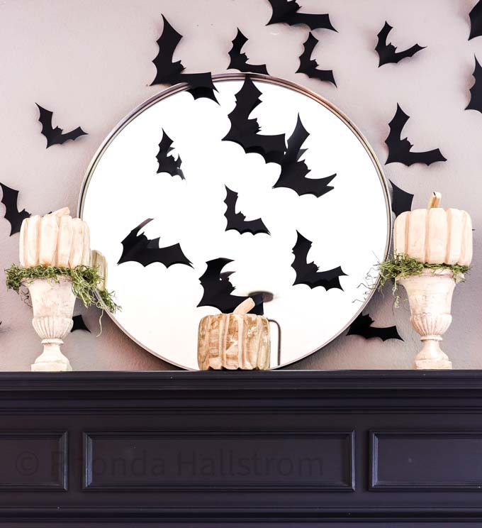 Halloween Mantel |how to decorate mantel|style for halloween|black and white halloween|glam goth halloween|spooky halloween|bat mantel|halloween mantel with bats|halloween mantel ideas|halloween decorations|hallstromhome