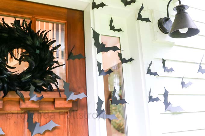 Halloween Bat Porch Decor with Printable |diy your porch|bat printables|halloween porch|spooky halloween|bat printables|cricut machine bats|farmhouse halloween|outdoor bat decorations|halloween diy|easy halloween diy|halloween porch with bats|Hallstrom Home
