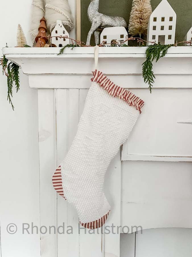 11 Farmhouse Christmas Stocking Ideas |Christmas stockings|ticking stripe stocking|farmhouse decor|christmas stocking ideas|farmhouse christmas|white christmas|shabby chic|christmas mantel|french christmas|christmas decor|HallstromHome