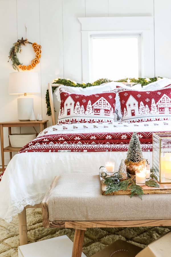 Hygge Scandinavian Christmas Bedroom |Holiday Bedroom|Christmas Decor|Scandinavian Christmas|Farmhouse Christmas|Hygge Decor|hygge Christmas Decor|Christmas Decorations|White Winter|HallstromHome